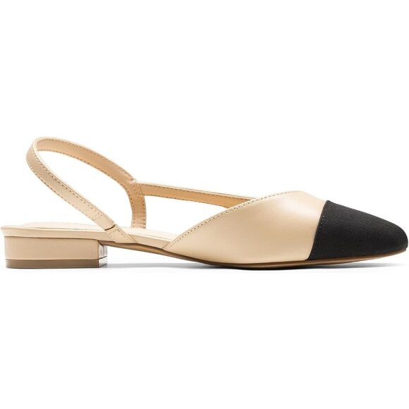 Dream Pairs Women's Nude Faux Leather Cap Toe Slingback Ballet Flats Shoes - Picture 2 of 6